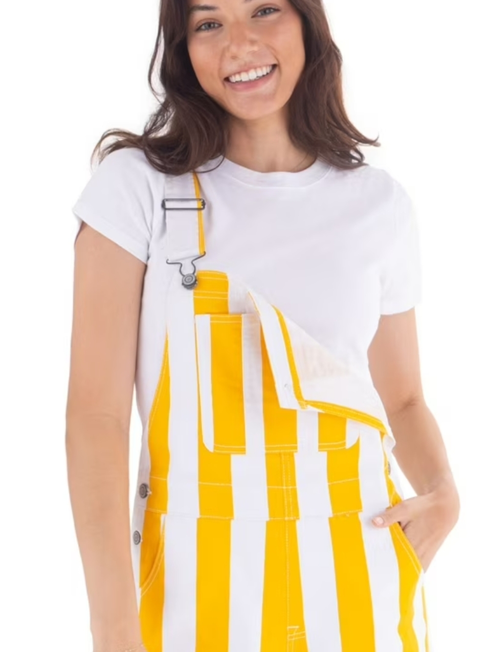 Yellow and White Striped Overalls Shorts